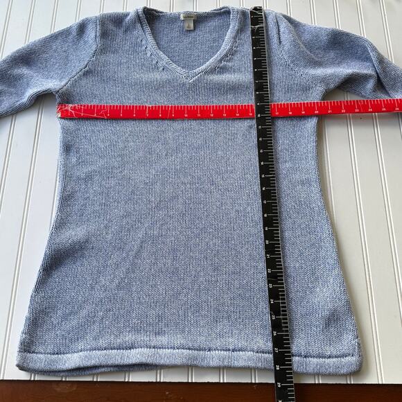 L.L. Bean Blue V Neck Long thick cotton pullover sweater size L - Picture 7 of 8